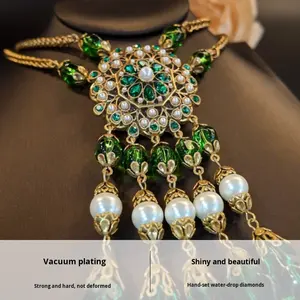 ชุดต่างหูสร้อยคอจี้พู่ระย้ารูปดอกไม้สี<span class=keywords><strong>เขียว</strong></span>ขนาดใหญ่ประดับพลอยเทียมคริสตัลเครื่องประดับแฟชั่น - Product Image 6