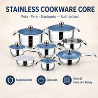 Ensemble d'ustensiles de cuisine en acier inoxydable 252 pièces, batterie de cuisine, casseroles, poêles, couverts, couteaux, ustensiles, compatible four et induction, couvercles en verre, personnalisable OEM