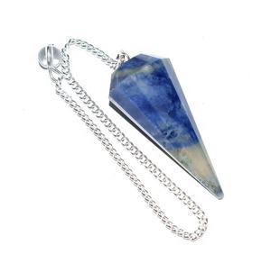 Pendentif Sodalite fait à la main à 12 facettes en pierres précieuses, pendule Reiki de bien-être, figurine sculptée, artisanat en pierre semi-précieuse Feng Shui - Product Image 1