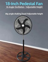 Ventilateur sur pied domestique de 18 pouces, 3 vitesses réglables, hauteur ajustable, oscillation large, pour la maison, la chambre à coucher, le salon