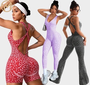 <span class=keywords><strong>Tuta</strong></span> Sportiva Intera da Donna Yimo con Stampa Leopardata Senza Maniche, Set da Corsa con Schiena Scoperta e Arricciatura sul Sedere - Product Image 1