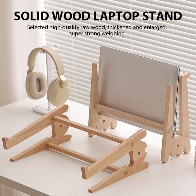 Solid Wood Adjustable Laptop Stand Removable Vertical Bracket Precision-Made Cooling Base for Macbook Air Pro Accessories