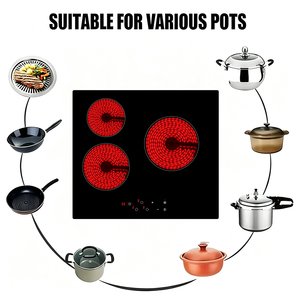 Table <span class=keywords><strong>de</strong></span> cuisson <span class=keywords><strong>vitrocéramique</strong></span> encastrable 3 zones 220V 5200W avec contrôle tactile, verre lisse, verrouillage enfant et minuterie, certifiée CE & RoHS - Product Image 2