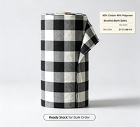 Tissu en flanelle CVC à carreaux noir et blanc, teint en fil, 60% coton 40% polyester, brossé double face, 142 GSM, largeur 63/64 pouces