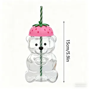 Bouteille d'eau en verre écologique TGYW en forme d'ours, <span class=keywords><strong>tasse</strong></span> Starbucks Teddy Bear avec paille et couvercle, design mignon - Product Image 6