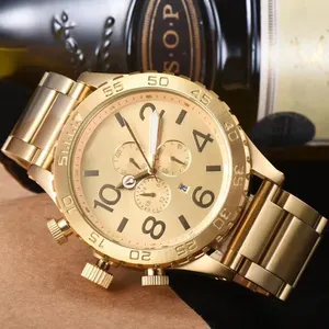 Gold men's chronograph calendar small three dial quartz watch stainless steel strap - A083522-00