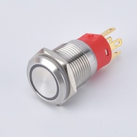 Interruptor de Botón Pulsador Plano con Bloqueo de 16/19/22 mm, Electrónico, Impermeable IP67, 3V/24V, LED Azul, 1NO1NC, Acero Inoxidable/Latón/Aluminio