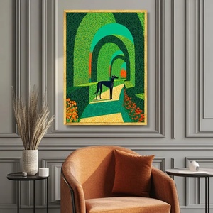 Stampa su tela con motivo Greyhound nero e arco verde, scena naturale vibrante per esterni, stampa artistica da parete con cornice per camera e <span class=keywords><strong>casa</strong></span> - Product Image 4