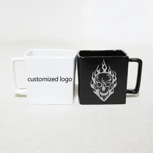 BLack White cubic model mugs Ceramic Coffee Cup Square Ceramic Mug Cube Shape Tea Cup Custom Mugs With Square Handle