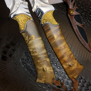 Damascus thép thẳng dao rèn tích hợp Keel gấp dao với bóng trắng gỗ xử lý và da trường hợp - Product Image 6