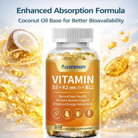 Springland Vitamines D3 K2 B12 Calcium en gélules molles 10000 UI, Suppléments pour les os et le cœur, Vegan, Vitamine D3 K2 MK7 B12 en capsules