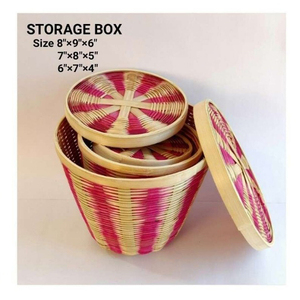 Boîte de rangement en bambou à bords arrondis avec couvercle, conteneur tressé polyvalent pour chambre, armoire, salle de bain, cuisine, table à manger - Product Image 6