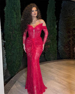 섹시한 여성 연예인 파티 칵테일 긴 활주로 레드 스팽글 활주로 이브닝 드레스 - Product Image 3