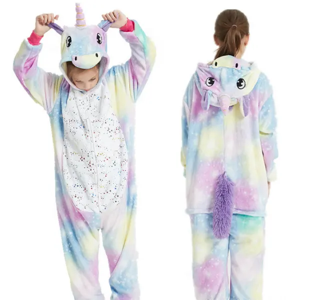 Groothandel Regenboog Gebreide Baby Eenhoorn Onesie Kids Pyjama