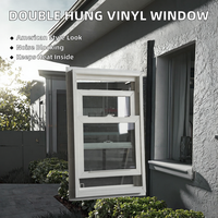 Fenêtres américaines à double battant en vinyle, fenêtre coulissante verticale en PVC avec moustiquaire en fibre de verre, cadre en plastique
