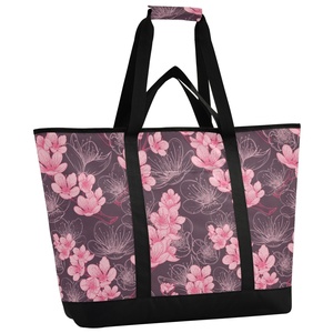 Personalized Logo Women's <b>Lunch</b> <b>Bag</b> Summer Beach Reusable Zipper Custom Flower Blossom Cooler Insulated <b>Tote</b> <b>Bag</b> for Camping - Product Image 2