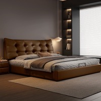 Lit plateforme italien de luxe léger en cuir véritable, confortable et réglable, avec rangement, design Ours Noir, pour chambre principale