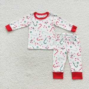 Brown Christmas Girls Dress And 2 Piece Set Candy Cane Striped Big Bow Decor Long Sleeve Children Party Outfit - Product Image 4