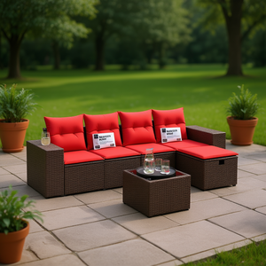 Set Divano da Giardino in Polyrattan Marrone con Cuscini, 6 Posti, Arredamento da Esterno, Stile Contemporaneo, Design Moderno - Product Image 2