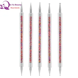 Pinceau à points pour nail art à 5 aiguilles, manche en acrylique et strass, tête métallique, outil de décoration et de peinture pour manucure multi-points en salon - Product Image 5