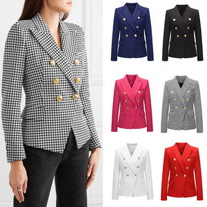 2024 mujeres oficina de negocios elegante sólido trajes Fitness casual suelto un botón cuadros estampado Blazers trajes mujeres - Product Image 2
