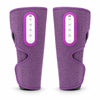 Appareil de massage des jambes sans fil violet avec compression d'air, chaleur, 5 modes et 3 niveaux EMS pour les soins des jambes à domicile et au bureau