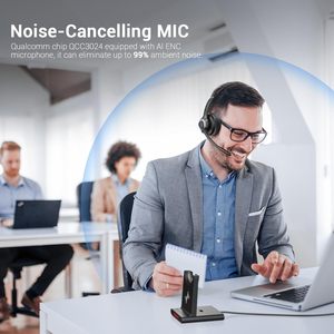 EAGLEND <b>Wireless</b> Headset with Charging Base & USB Dongle ENC <b>Microphone</b> Over-Ear Call Center Headphone for PC - Product Image 6