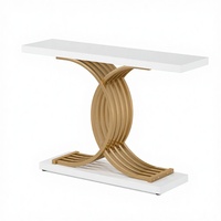 Console d'entrée moderne de luxe avec pieds en métal et plateau en bois rectangulaire, meuble de console pour couloir