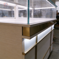 Vitrine de présentation de bijoux en forme de U carrée pour centre commercial, armoire modulaire en verre avec éclairage LED, tiroirs de rangement, vente au détail de bijoux, écologique
