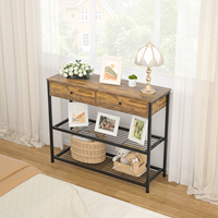 Mesa Consola Estrecha de Estilo Rústico Moderno con 3 Cajones, Madera y Metal Antiguo, MDF, para Sala de Estar, Hotel, Hogar, Granja, Comedor, Taller, Apartamento