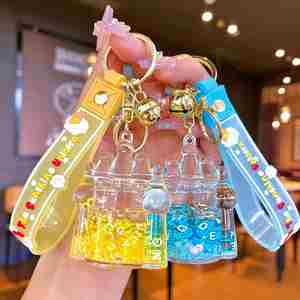 Kawaii Acrylic Castle Shape Key Chain Keyring Bag Car Pendant Quicksand Liquid <b>Floating</b> Keychain - Product Image 3