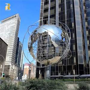 Escultura de Globo Terráqueo Grande de Acero Inoxidable RELONG, Pulido, Personalizable, Decoración de Paisaje para Exteriores - Product Image 4