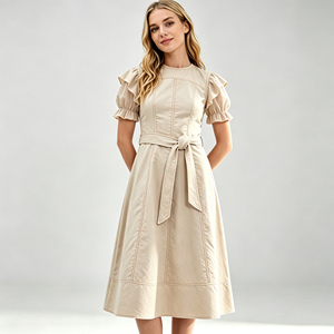 Womens <b>Dress</b> Elegant Summer <b>Dress</b> Short Sleeve Midi <b>Dress</b> With Belt Casual <b>Dresses</b> For Women Ladies Fashion Clothes - Product Image 3