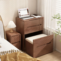 Coiffeuse moderne en bois massif pliable avec rangement dissimulé, miroir LED et coffre-fort, idéale pour chambre et salle de bain