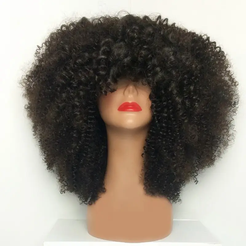 Peruca de cabelo curto afro, longo cheio de renda 14 polegadas afro cabelo encaracolado afro curto sem franja para mulheres negras