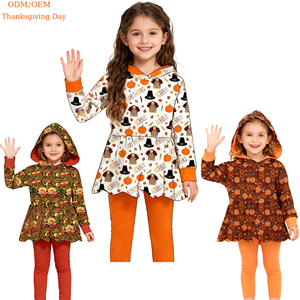 Conjunto Informal de Primavera para Niña, <span class=keywords><strong>Sudadera</strong></span> con Capucha y Leggings Ajustados, Estampado de Calabaza y Pavo - Product Image 1
