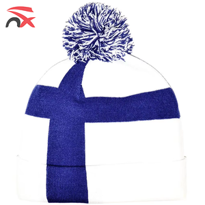 Gorro de Punto con Bola, Tejido con Fibras Acrílicas, Bandera Nacional de Finlandia, Hecho <span class=keywords><strong>en</strong></span> China, para Mantener el Calor - Product Image 1