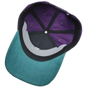 Desain baru katun Suede 5 Panel dua warna kustom 3D bordir Logo dapat disesuaikan gesper plastik topi bisbol pria dan wanita