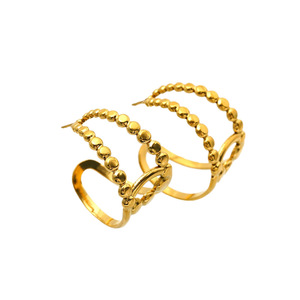 ZOGXIN Gold Geometric Hoop Earrings C Shape Beaded Design Fashion Stud Earrings - Product Image 5