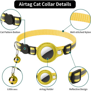 Polyester Spot Toepasbare Huisdier Airtag Kat Kraag Anti-Verlies Positionering Tracking Kitten Reflecterende Bell Gesp Sluiting Nekring - Product Image 2