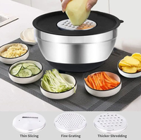 Ensemble de saladiers en acier inoxydable avec base en silicone noir, râpe multifonctionnelle, qualité alimentaire, durable, empilable, directement de l'usine