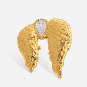 Wing Ring Gold Plated Zircon Bezel Setting Unisex Fashion Jewelry Gift - Product Image 1