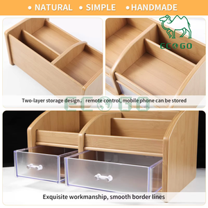 <b>Desk</b> Storage Rack With 2 Drawers Wooden Desktop Display Rack Bamboo Desktop Bookcase <b>Organizer</b> - Product Image 5