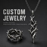 Ensemble collier et pendentif long Yogoo en acier inoxydable personnalisé avec anneau à épines, bijoux gothiques pour hommes, vente en gros directe usine