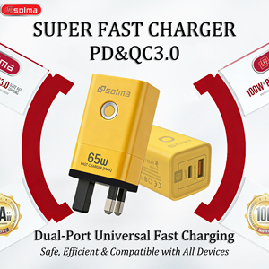 Cargador Rápido de Doble Puerto <span class=keywords><strong>Solma</strong></span> Family Design KC CB CE de 65W, Supercargador para Teléfonos Samsung, Xiaomi, iPhone - Product Image 1
