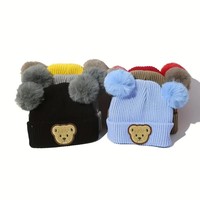 Gorros de Bebé al por Mayor, Lindos Gorros con Orejas de Oso, Tejidos en Poliéster/Algodón, Cálidos para Invierno, para Viajes y Actividades al Aire Libre, para Niños
