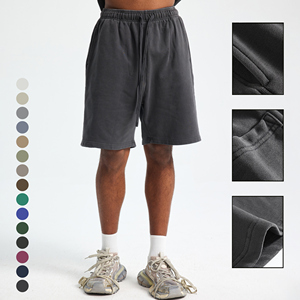 Premium 450g 100% algodón sólido transpirable antiarrugas Joggers pantalones cortos peso pesado lavado cordón Casual deporte - Product Image 3