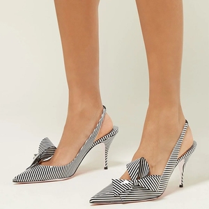 Pump Slingback con tacco 8-12cm con fiocco a righe in pelle verniciata Stiletto di lusso personalizzato da <span class=keywords><strong>donna</strong></span> di design bianco <span class=keywords><strong>e</strong></span> nero - Product Image 2