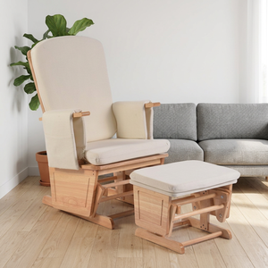 Fauteuil à bascule pivotant contemporain en bois d'hévéa écologique avec rangement et coussin en tissu pour salon - Product Image 1