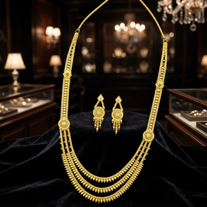 Colliers en or micronisé 14K, 18K, 24K, style Rani Haar, à 3 couches, avec panneaux floraux, ensemble de bijoux de mariée traditionnels, vente en gros - Product Image 4
